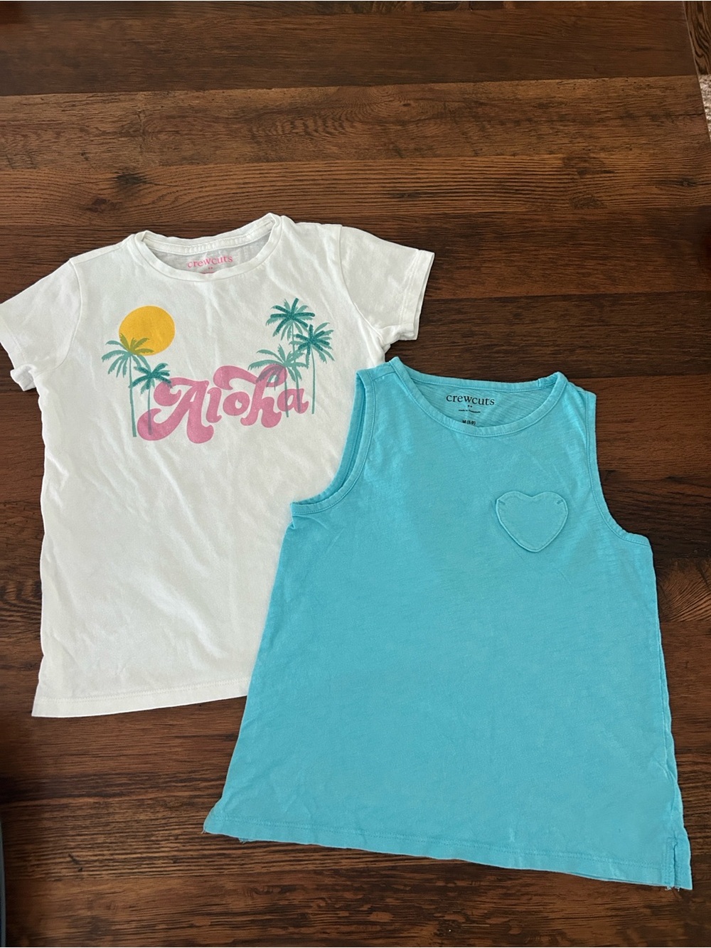 Crewcuts Aloha graphic tee & blue heart pocket tank